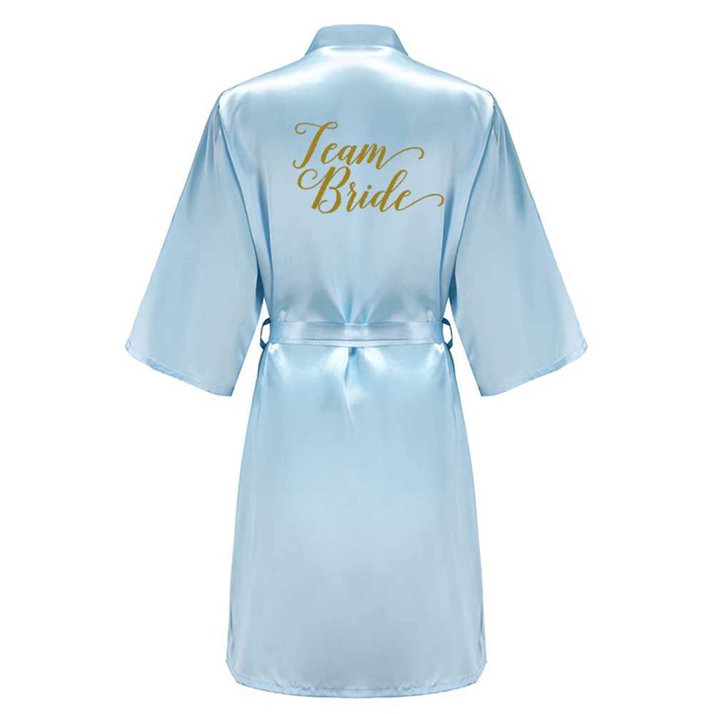 Blue Bride Bridesmaid Robe With Gold Letters Mother Sister Wedding Gift Bathrobe Satin KimonoXJ241018