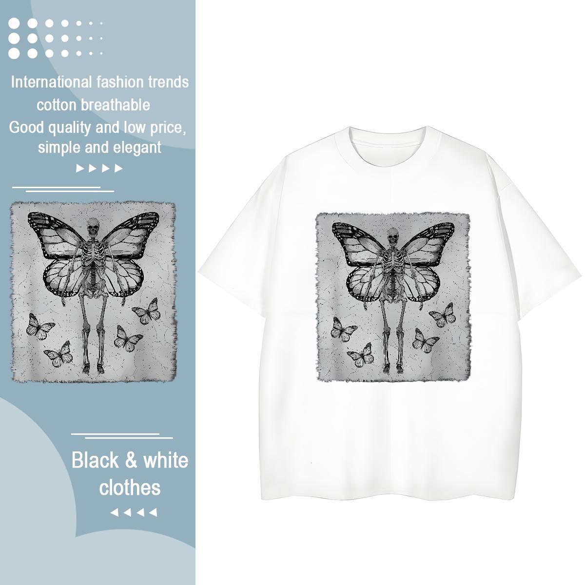 Fashion New T Shirts Women 230g Pure Cotton Breathable Short Sleeve Casual Beach butterfly Couples T Shirts Nice DIY Printed Top Tees