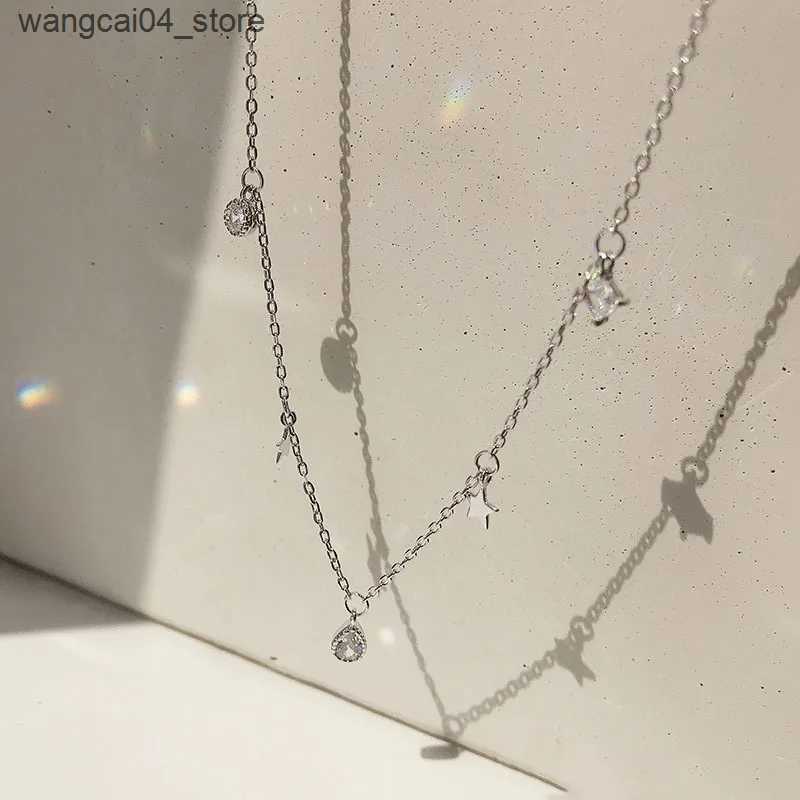 Chokers 2021 New 925 Pure Silver Star Kravik Chain Water Drop Tassel Choking Womens Elegant Jewelry Party Birthday Gift L240910