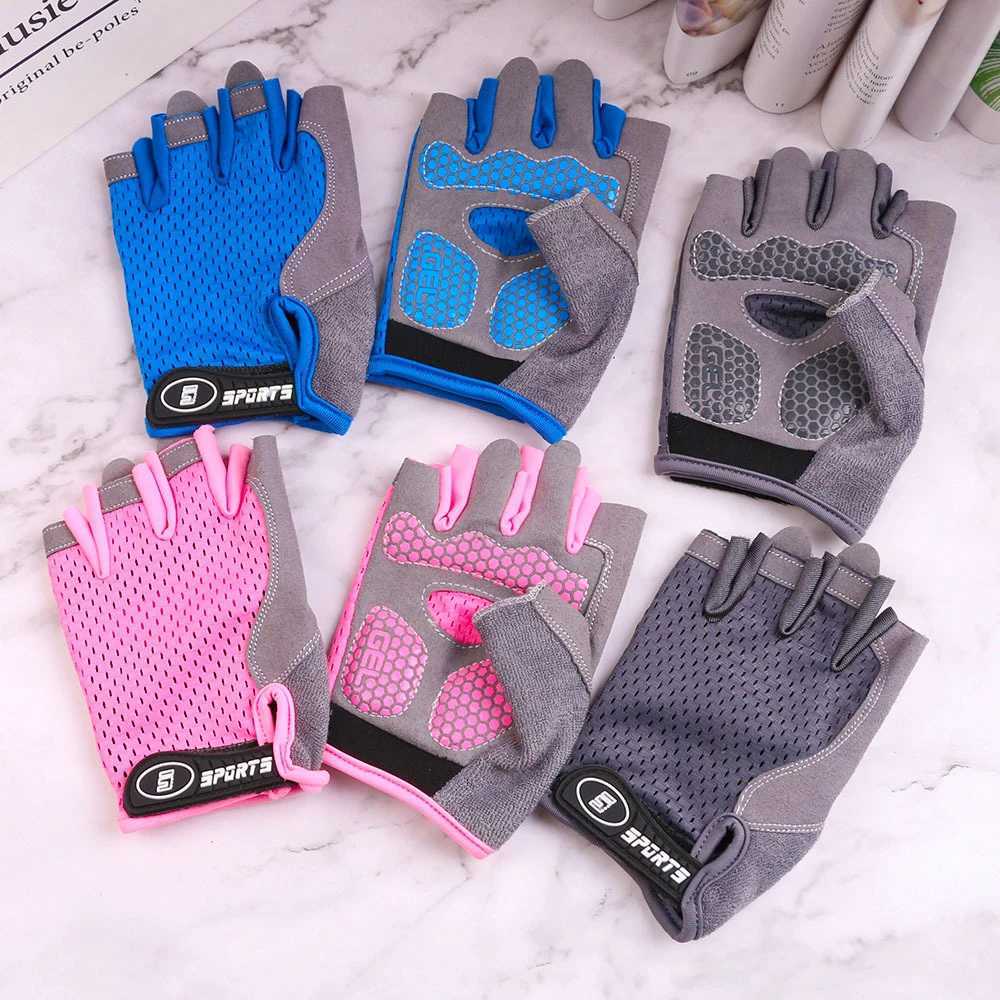 1 pair of childrens bicycle gloves bicycle gloves boys and girls training outdoor sports breathable anti slip half finger road bicycle glovesW241018