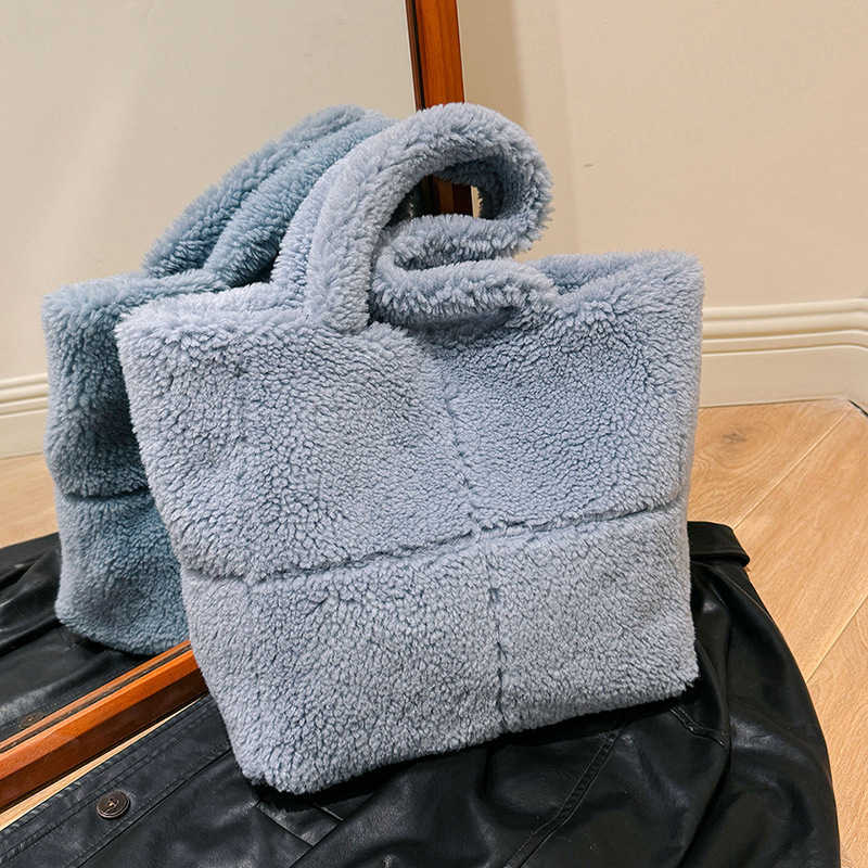 Plush Bag Autumn/Winter Checkered Particle Lamb Wool Shoulder Bag Korean Edition Large Capacity Tote Fur Bag 241015