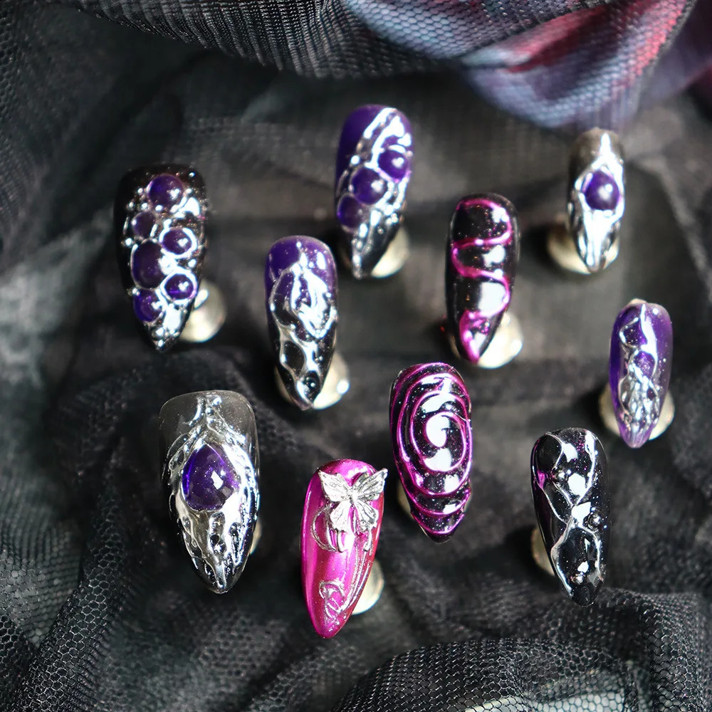 3D Colorful Aurora Pearl Butterfly Handmade Press On Nails Cute Fashion Wearable Shiny French Almond false Nails 241017