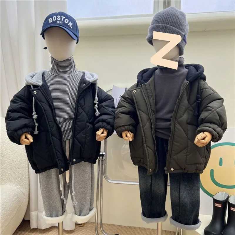 Winter Boys Hoodie Cotton Apron Warm Jacket Childrens Casual Comfortable Coat M241018