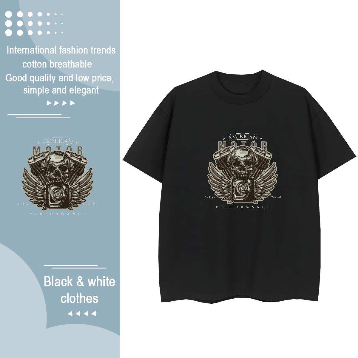 Casual New Womens T Shirts 100% Cotton 230g Breathable Short Sleeve Street Wear skull Unisex Tshirts High quality Black Oversized Tees