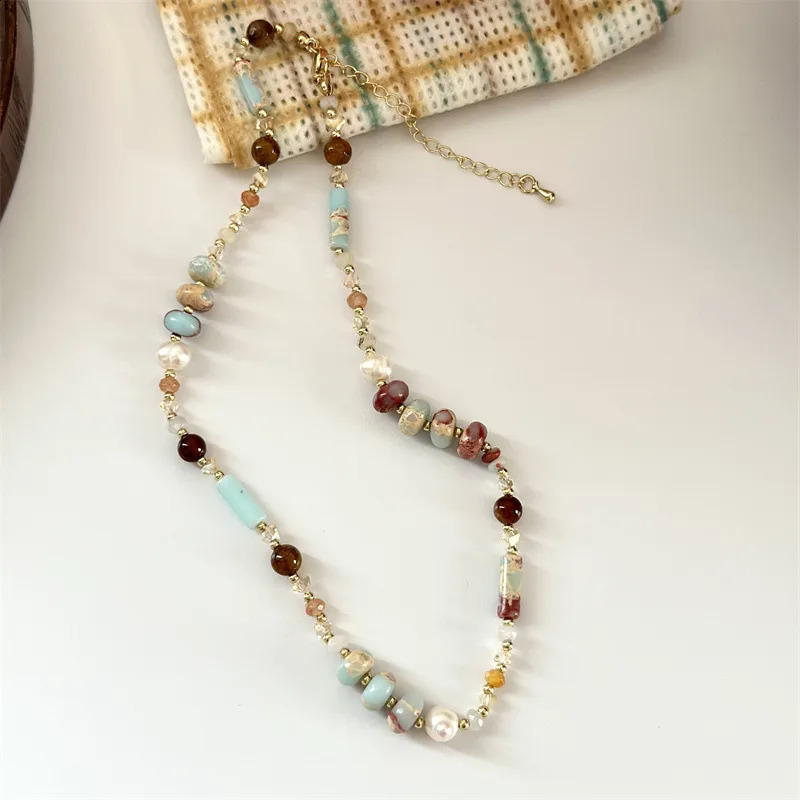 Bridal handmade irregular womens jewelry necklace party gift Bohemian colored natural stone bead necklace vintage necklace 241018