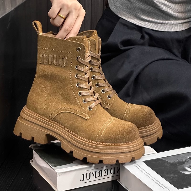 Autumn Winter Retro British Style Frosted Leather Brushed Thick Soled Martin Boots