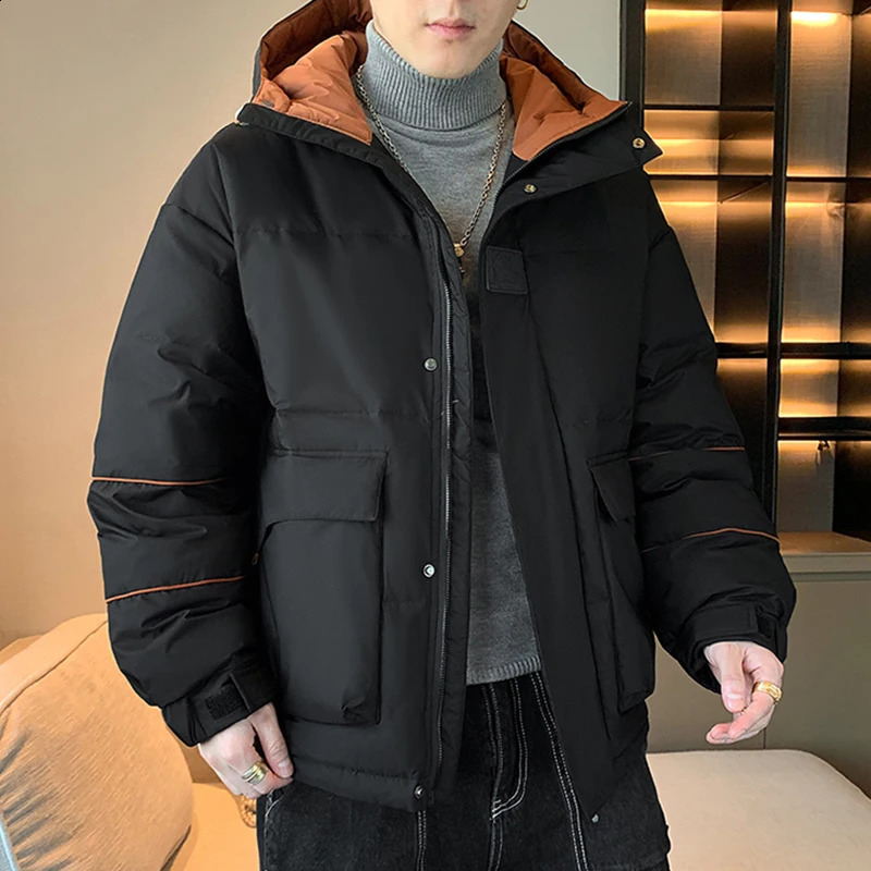 Casual 2024 Winter Mens Hooded White Duck Down Jackets Outwear Windproof Warm Puffer Coat Youth Solid Loose Think Down Clothing 241017