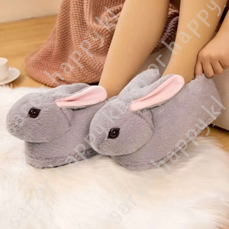 Cute Cartoon Rabbit All Inclusive Winter Warm Home Slippers Adult Girl Lady Plush Head Silent Indoor Floor Women Fun Slippers 585
