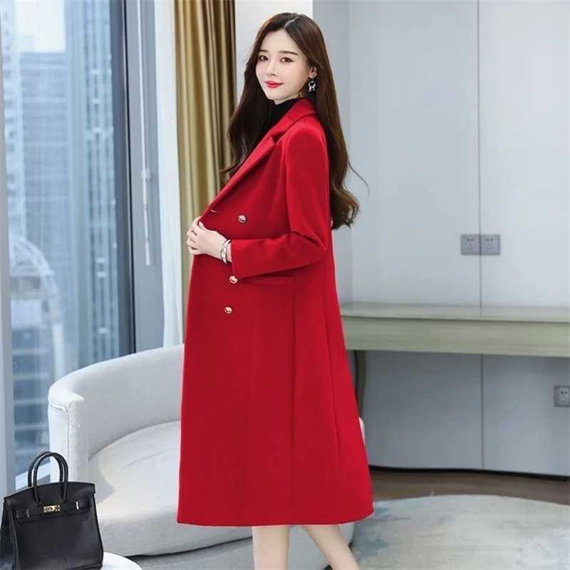 Fashion New woolen Coat Temperament Womens Long Autumn and Winter Thickened New Fashion Slim Loose Polo Collar Woolen OutcoatX241009
