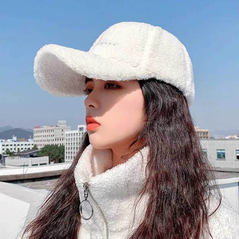 New Lamb Wool Baseball Cap Letter Embroidery Women Sun Hat Lady Girls Outdoor Warm Winter Spring Plush CapsX241018