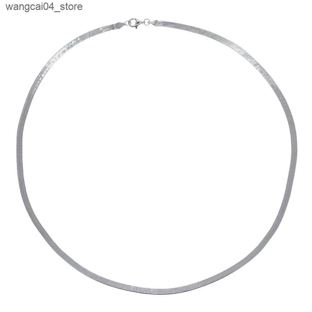Chokers 100% 925 sterling silver 3mm wide snake bone chain necklace suitable for women exquisite gold flat necklace stacked jewelry L240910