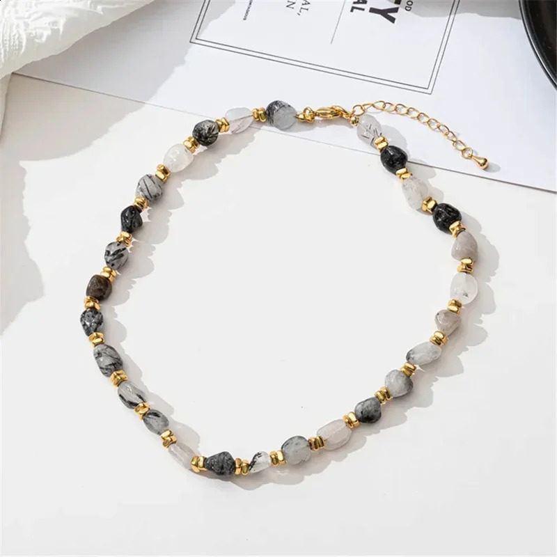 Colorful irregular natural stone womens necklace wholesale Versatile Jewelry Ins niche n retro adjustable buckle chain 241018