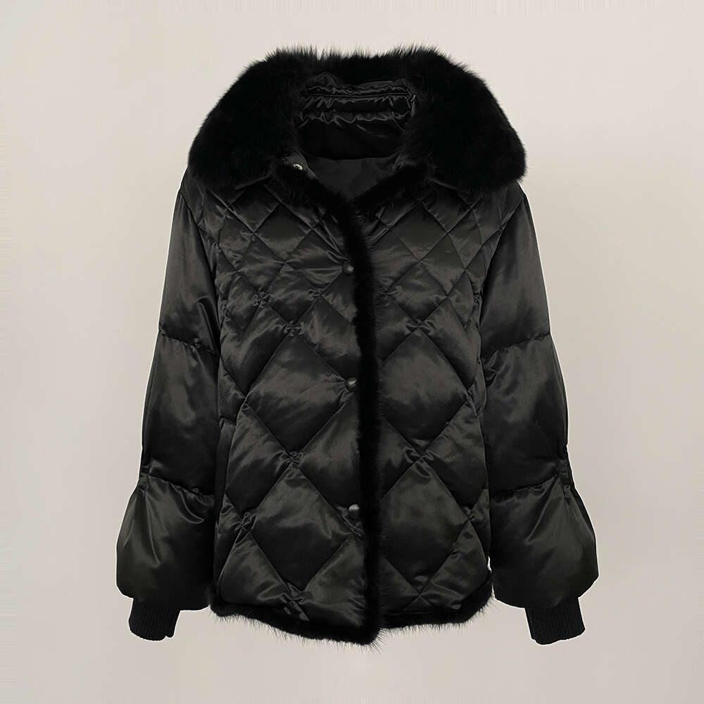 Mink Puffer Real Fox Jacket Women Autumn Winter Large Fur Collar Short Casual 90 White Duck Down Coat Warm