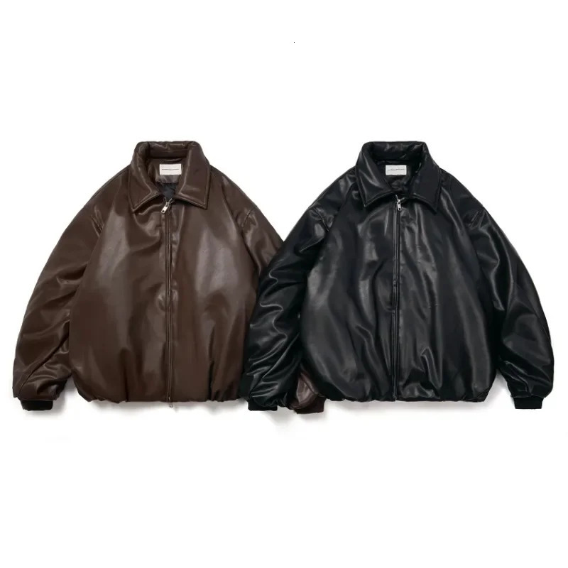 winter clothing collar leather jacket for men and women unisex style loose silhouette cotton 241018