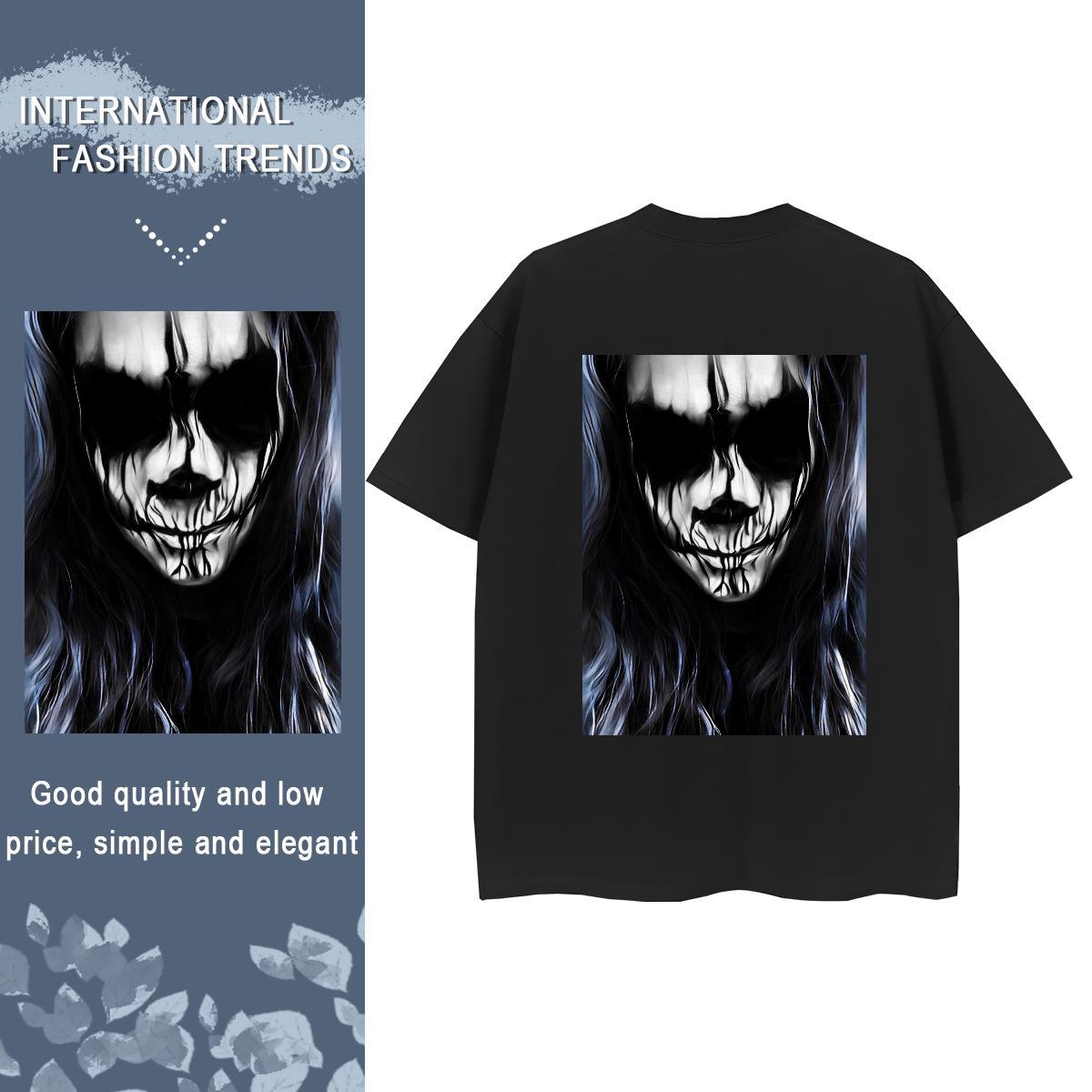 Fashion New Womens T Shirts 230g Cotton Short Sleeve O-Neck Daily Wear skull Lady T shirt Loose fit Cartoon Anime Tees