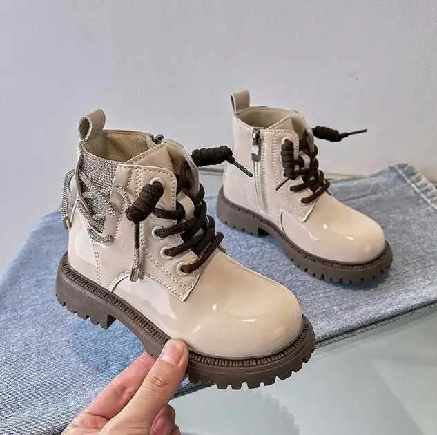 Boots Girl princess ankle boots black beige childrens leather boots autumn anti slip childrens snow boots solid color sports shoes H241018