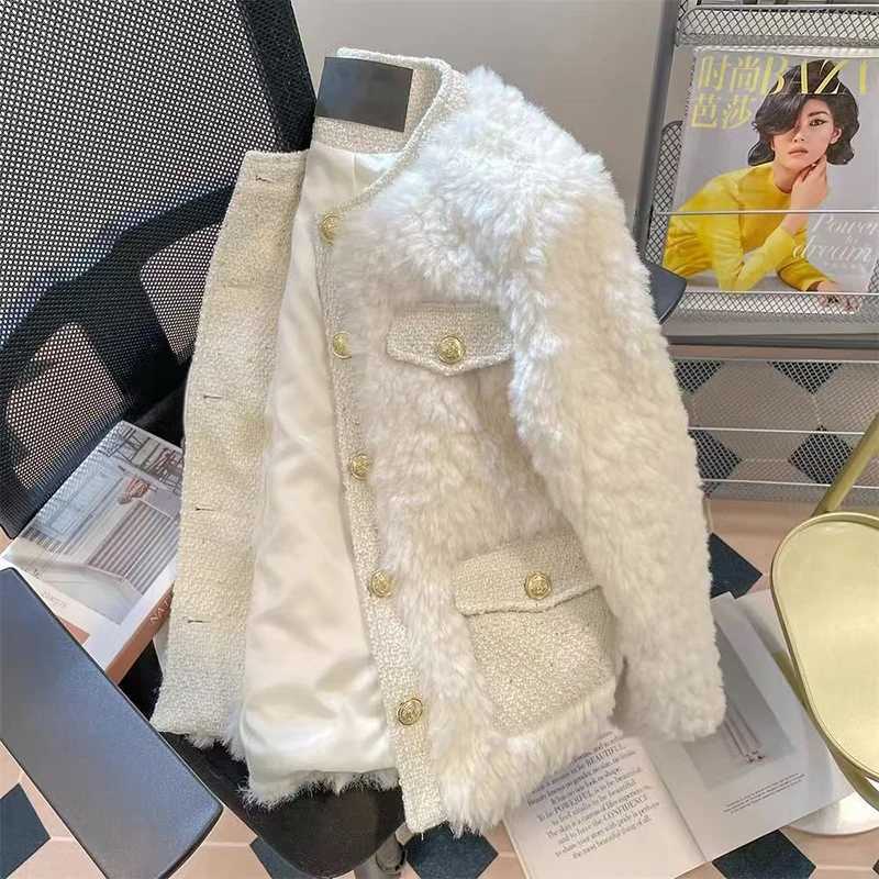Winter Elegant Socialite Faux Fur Lamb Wool Coat For Women Autumn Gentle and Thick Sheepskin Unique Jacket TopX241018