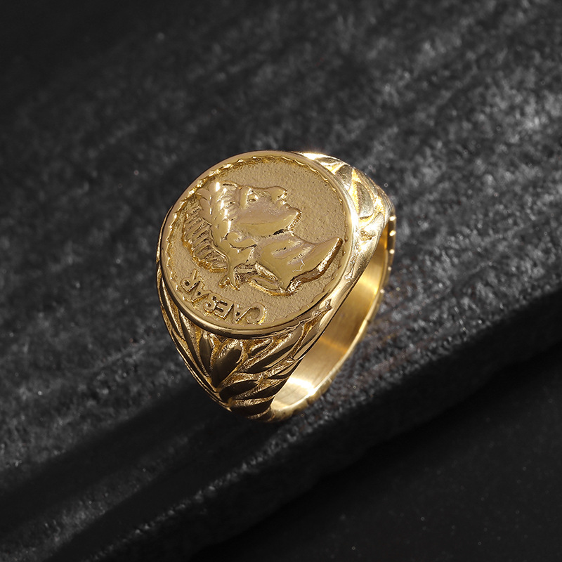 Hip Hop Classic Julius Caesar Casting Ring Titanium Steel 18k Gold Plated Jewelry