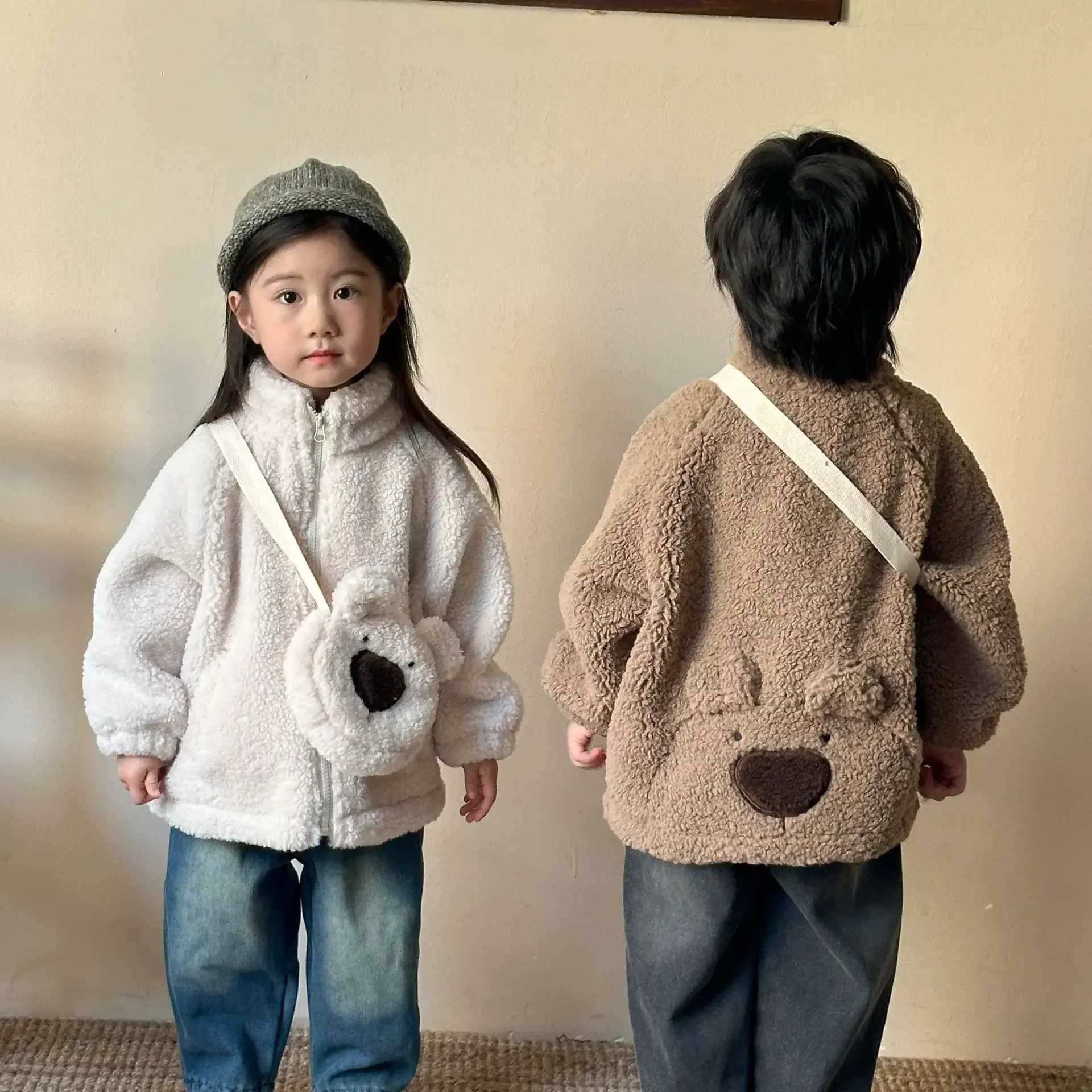 Childrens clothing casual cashmere coat new autumn winter boy and girl jackets cute full matching thick top M241018