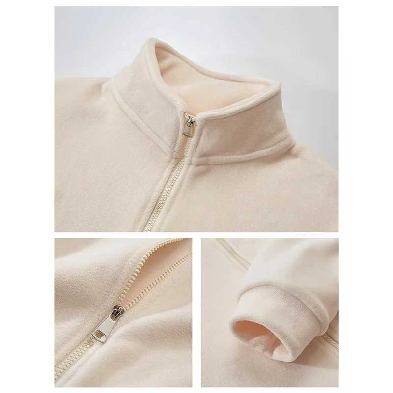 Women Zip Hoodie Thicken Fuzzy Fleece Sweatshirts Lamb Wool Zipper Thickened Oversize White Stand Collar Coats Soft OuterwearX241018