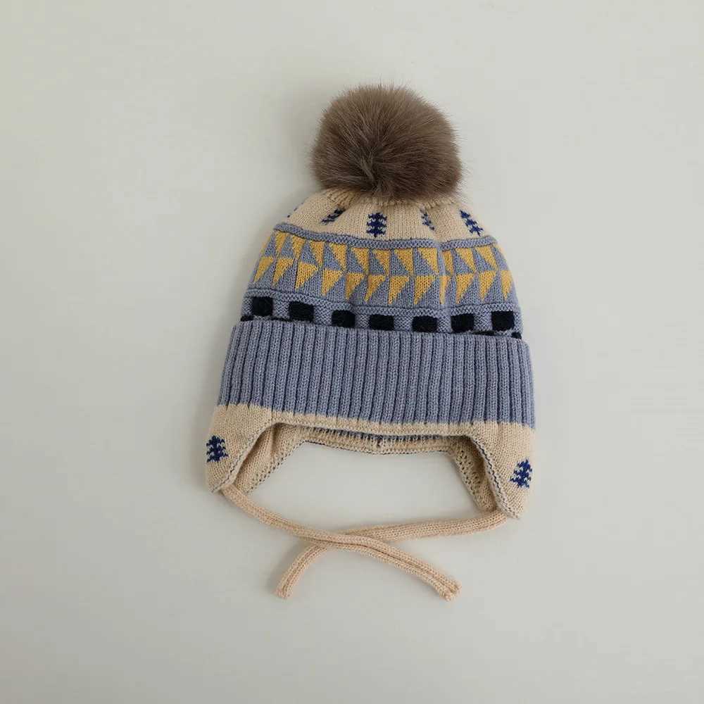 Cute Pom Kids Knit Hat Autumn Winter Warm Kids Ear Protection Caps for Girls Boys Beanie Cap Soft Kids Bonnet Caps LX241018
