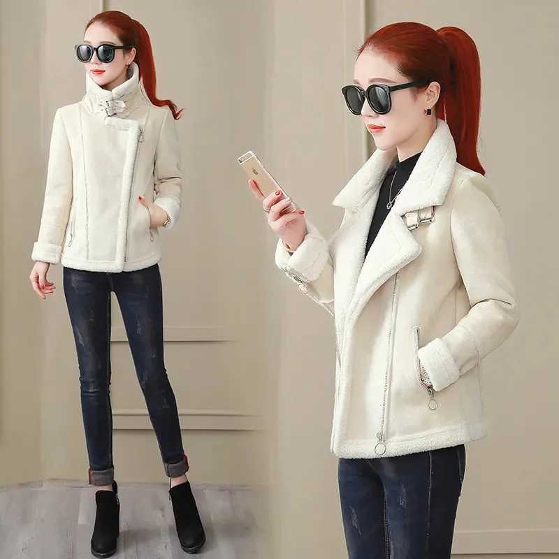 Short Woolen Coat Women Autumn Winter Zipper Jacket 2023 New Deerskin Cashmere Lambswool Padded Coats Jacket Motorcycle OutwearX241018