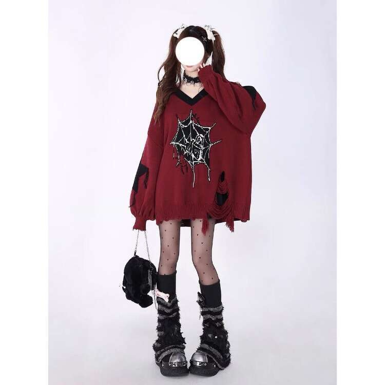 Japanese Fashion Hole Tassel Sweaters Mujer 2024 Autumn New Waterproof Mink Pullovers Y2k Long Sleeve Loose Knitted Tops