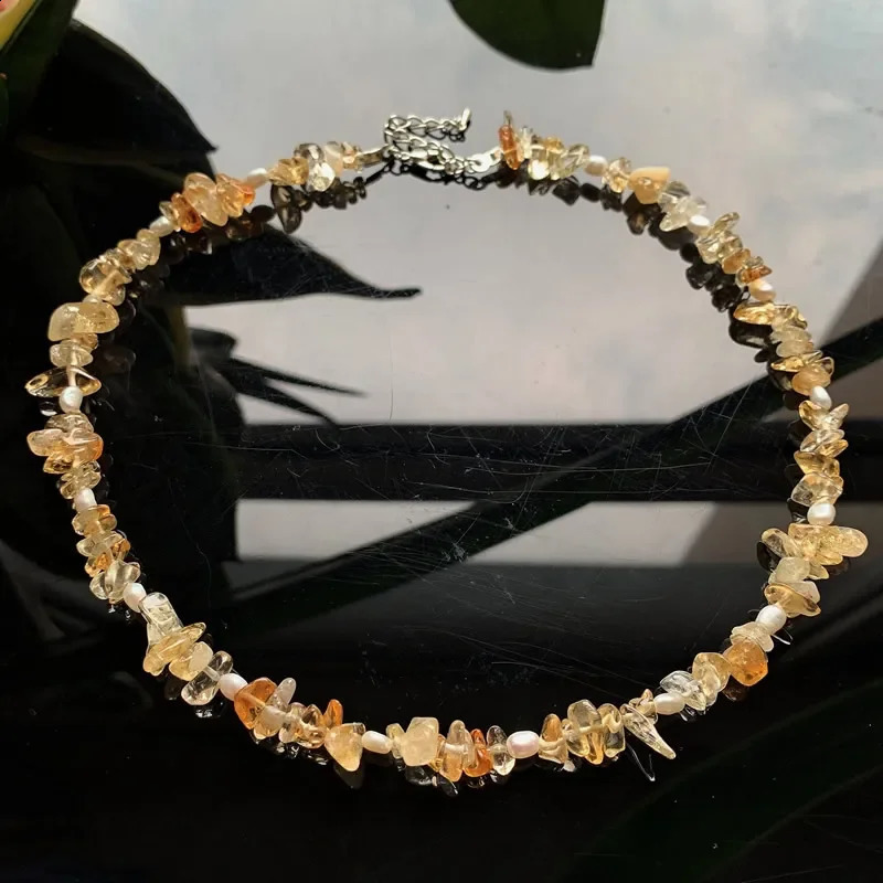 Treat natural quartz necklace for women irregular Baroque pearl charm chain chip quartz crystal necklace 241018