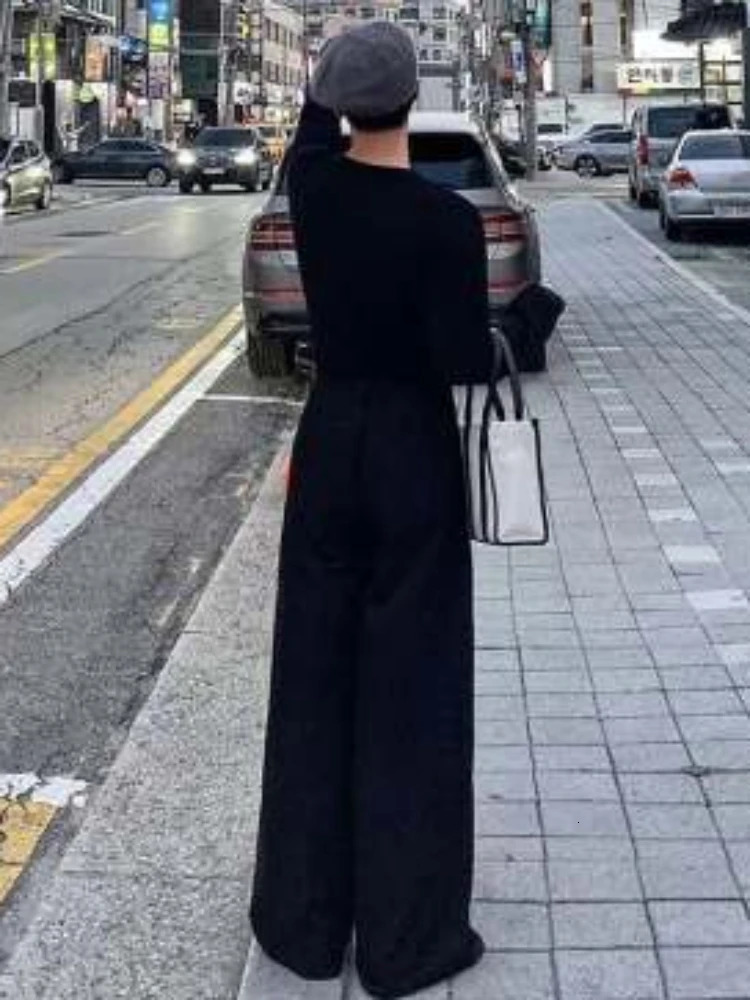 Pants Men Fashion Casual Solid High Street Simple Hiphop Wide Leg Trousers Allmatch Korean Style Loose Temperament College 241018