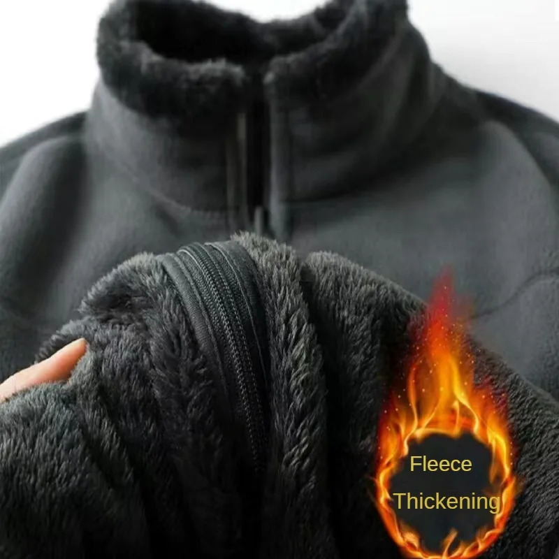 Winter Polar Fleece Thickened Men Coat Zipper Stand Collar Solid Color Casual Warm Pokect Outwear Jackets Tops 241018