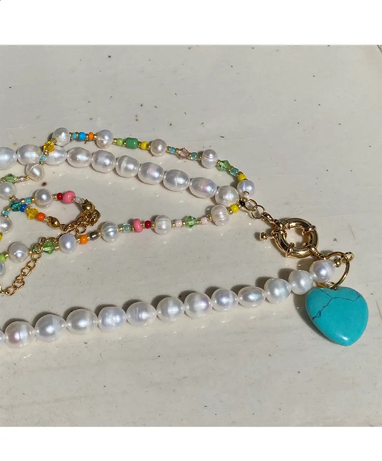 Brass Natural Freshwater Pearl Colored Bead Necklace Womens Jewelry Punk Runway Dress Bohemian Japan Korea 241018