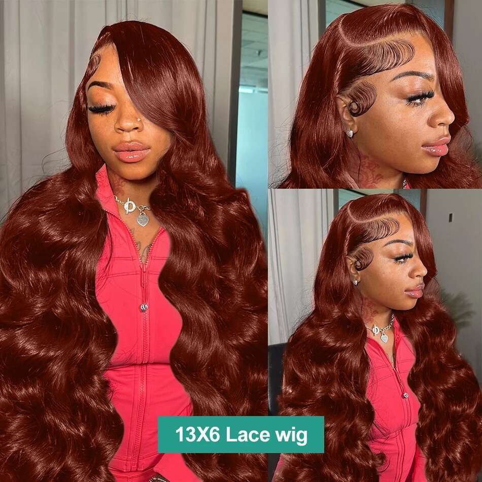220% HD Reddish Dark Red Brown Body Wave 13x6 Front Human Wigs 13x4 Lace Frontal Wig Brazilian Remy Hair