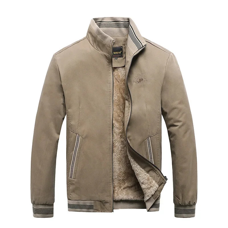 Prowow Winter Mens Business Casual Plush Jacket Middle aged Standing Collar Warm Coat Cross border 241018
