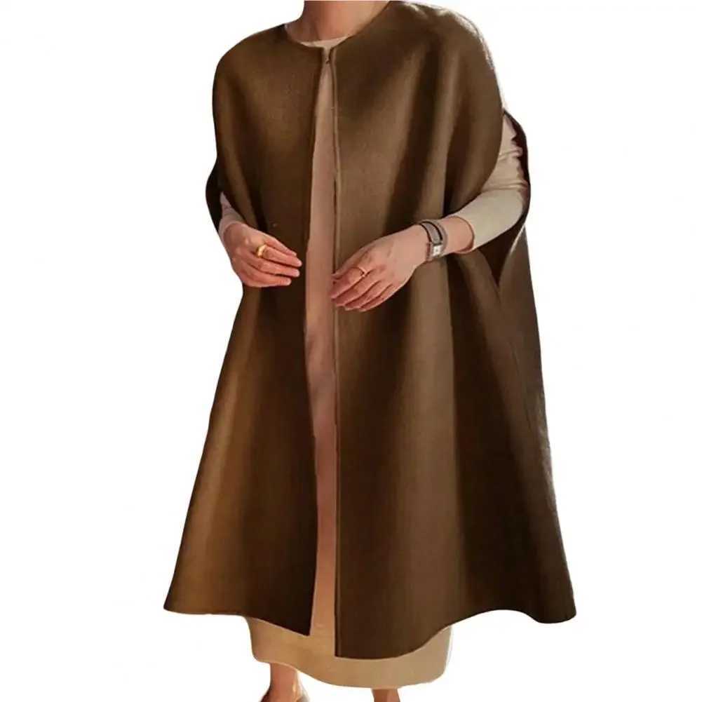 Winter Cape Windproof Woolen Coat Sleeveless Women Winter Mid-calf Length Open Front Woolen Cape Coat Cold ResistantX241009