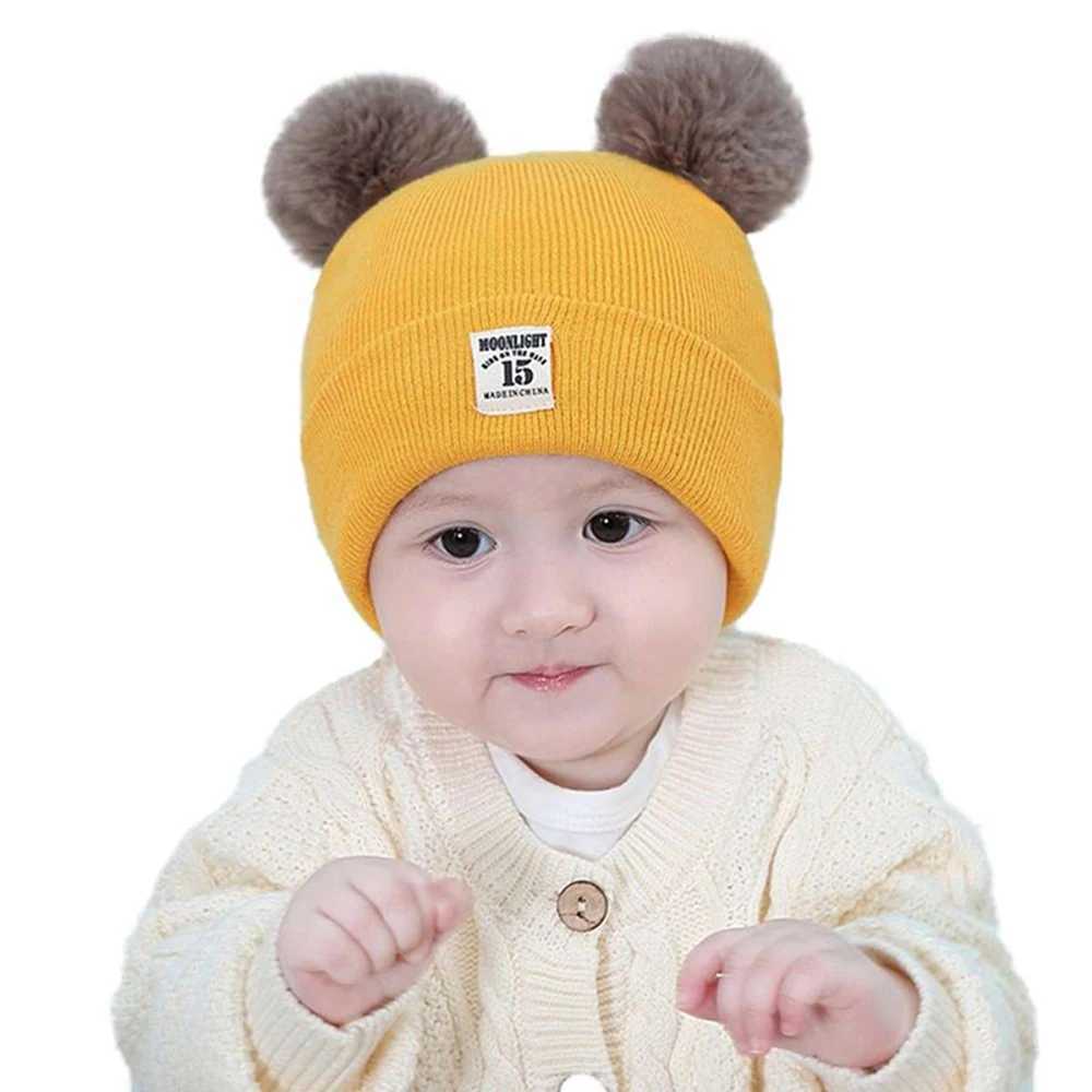 Childrens Caps Baby Wool Hat Childrens Thick Hats Warm Earmuff Winter Warm Knit Caps Infant Toddler Cap Kids Pom Hat LX241018