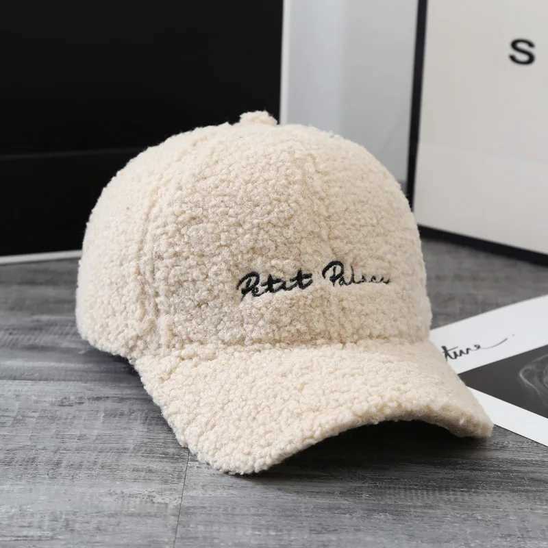 Autumn Winter Warm Baseball Cap Women Lamb Fur Hats Female Autumn Winter Korean Version Tide Letter Warm Cap Plush Baseball CapsX241018
