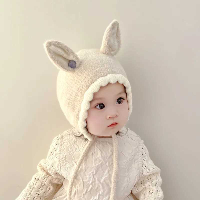Baby Knit Hat Autumn Winter Warm Ear Protection Cap for Infant Beanies Cute Solid Color Rabbit Ears Toddler Earmuffs Cap LX241018