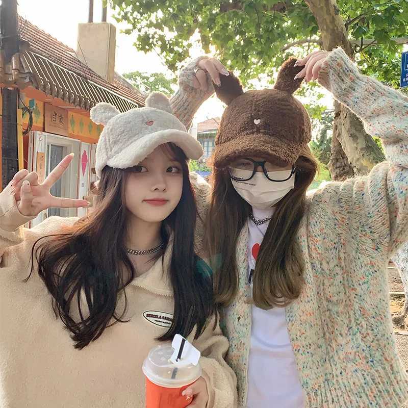 Cute Rabbit Ears Baseball Cap for Women Autumn Winter Warm Hat Girls Lambs Wool Duck Tongue Hat Warm Baseball Hat GiftX241018