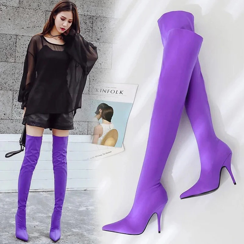 Thigh High Boots Over The Knee Elastic Stretch Boots Women Botas Mujer Sexy Knee High Heels Sock Boots Autumn Winter 241010