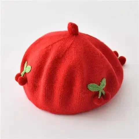 Fashion Baby Hat Solid Color Flower Girls Warm Beret Vintage Knitted Beret Hat Kids Autumn Winter Children Artist Painter Cap LX241018