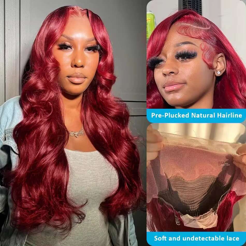 Rosabeauty 250% 99J Bury Body 13x6 Lace Frontal 30 40 Inches Water Wave HD Transparent Human Hair Wigs For Women
