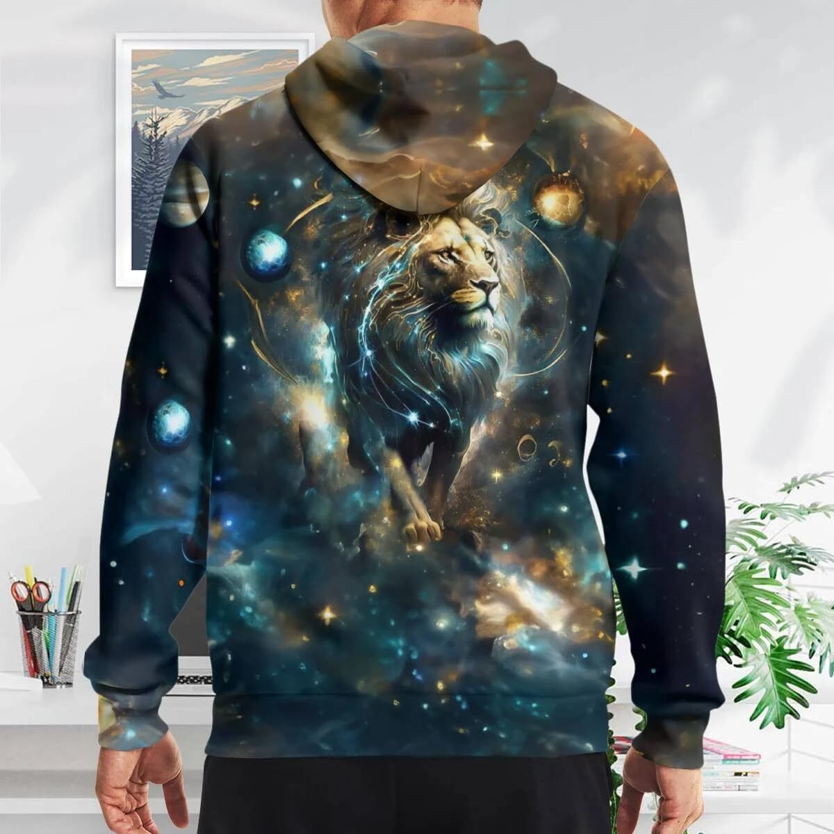 Hoodie for Mens Womens Lion Hoodies For Men 3D Print Design Leo Zodiac Pullover Sweatshirt Wildlife Adult Womans Animal Hoodie Graphic Warm