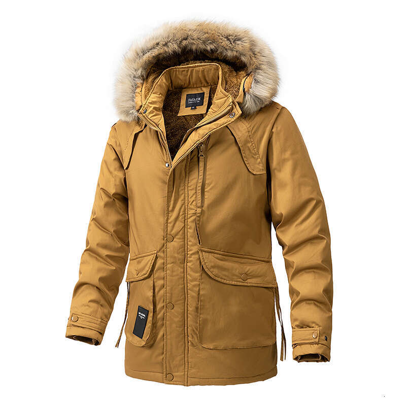 Men's Winter Parka Warmth Thickened Mid-Length Coat With Large Overcoat Casual Down Windproof Solid Color Fashion Brand Parkas