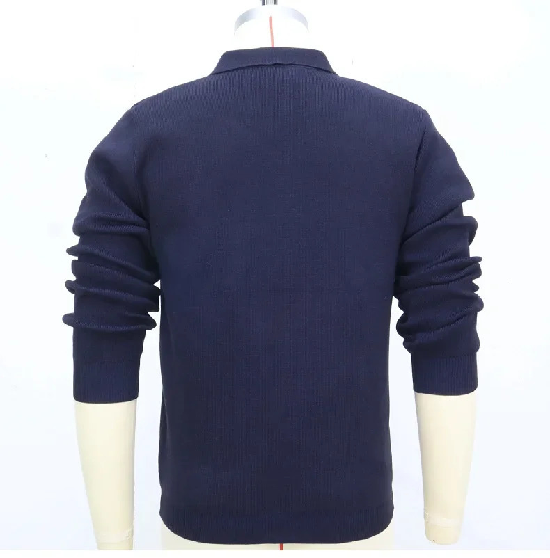 American Mens Pure Color Turnover Collar Patch Pocket 12gauge Knitted Sweater Coat with Casual Style for Autumn and Winter 241018