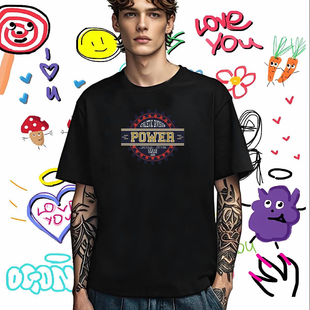 Comfortable T-Shirts for Men 100% Cotton 230g letter Casual Cartoon Print Short Sleeve Soft Tshirt for Man Woman 2024 DIY Tops