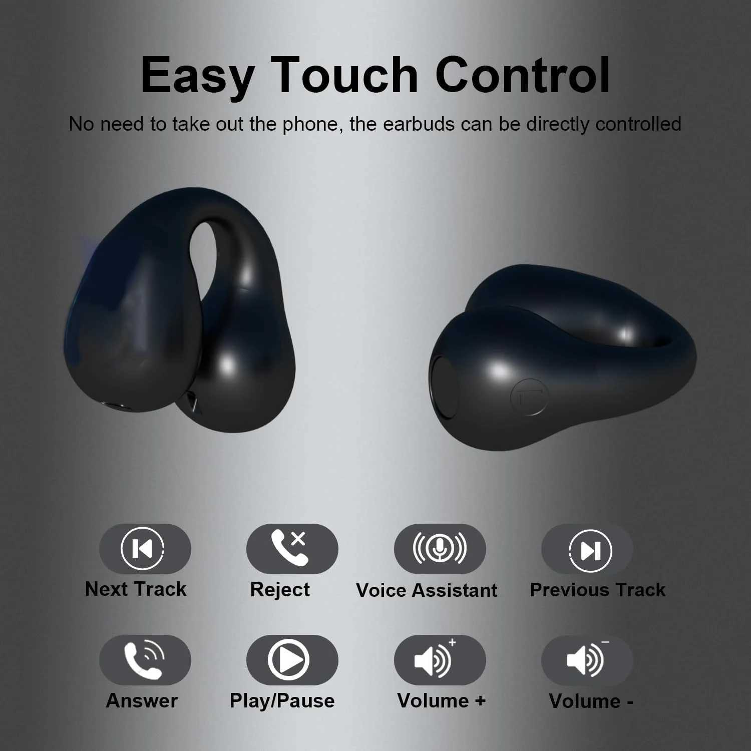 Headphones Open Ear Bone Conduction Headphones Wireless Earbuds Bluetooth 5.3 Clip On EarBuds with HD Call Microphone Sport Earphone Z250210