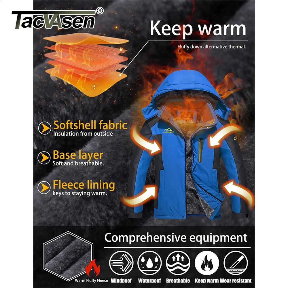 Tucker Watson Mens Waterproof Ski Jacket with Wool Lining Warm Park Winter Snowman Outdoor Hoodie Rain Shell Windproof Machine 241007