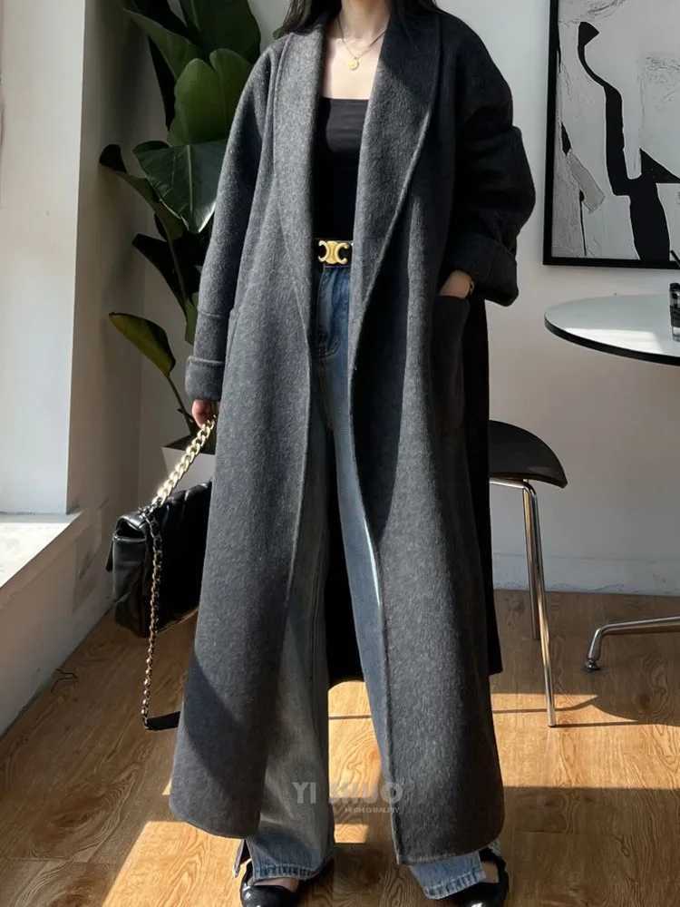 DFDG Autumn And Winter New Solid Color Green Fruit Collar Strap Fashion Simple Long Sleeve Woolen Coat For Women 2024X241009