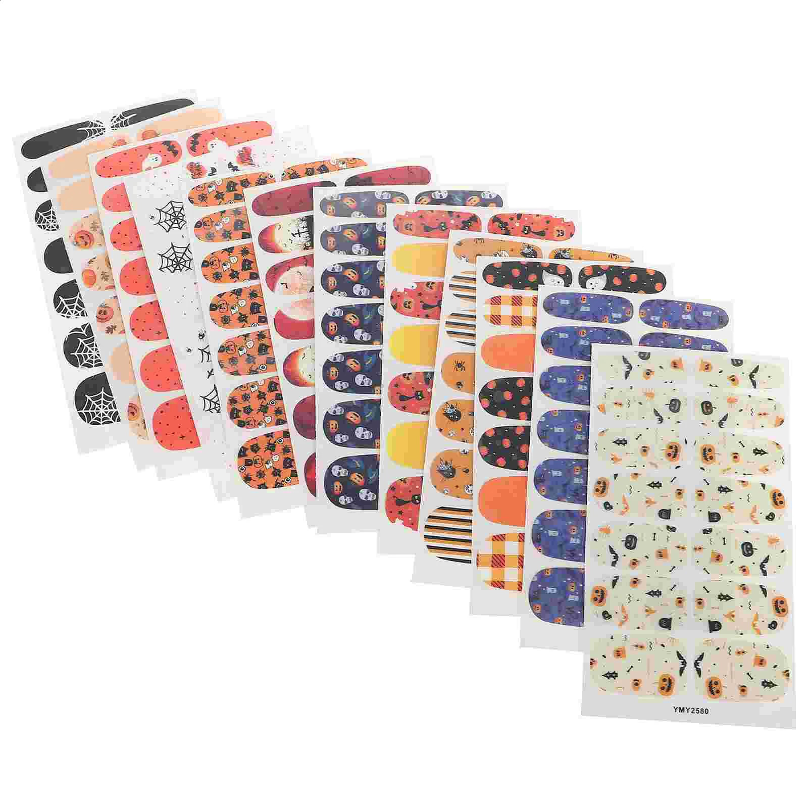 12 Sheets Nail Stickers Halloween Supplies Gothic Decals Fingernail Adhesive DIY Manicure 241017