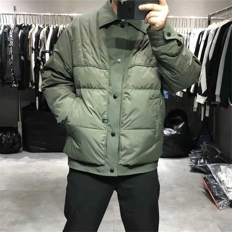 Padded Jacket Mens Turndown Collar Short Cotton Coat Autumn Winter New Casual Thick Warm Loose Outerwear Patchwork Parkas LX241018